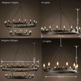 Rustic Industrial Iron Wagon Wheel Chandelier - Farmhouse Loft Vintage Black Metal Ring Pendant Light Fixture