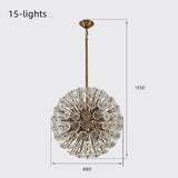Glam Antique Pure Brass CrystalCrystal Flowers Firefly Sputnik Globe Pendant Ceiling Lighting Chandelier