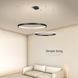 Modern Black Copper Ring LED Pendant Light Fixture Chandelier Lamp Dimmable