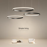 Modern Black Copper Ring LED Pendant Light Fixture Chandelier Lamp Dimmable