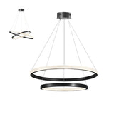 Modern Black Copper Ring LED Pendant Light Fixture Chandelier Lamp Dimmable