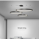 Modern Black Copper Ring LED Pendant Light Fixture Chandelier Lamp Dimmable