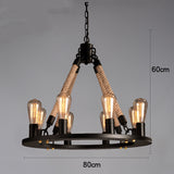 Rustic Industrial Rope Chandelier Vintage Edison Bulb Pendant Light Fixture