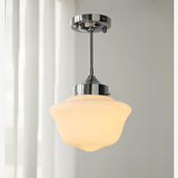 Rustic Farmhouse Ceiling Light Flush-Mount Fixture  White Glass Shade Pendant Fixture With Chrome Canopy
