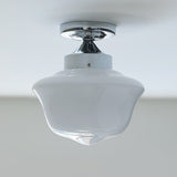 Rustic Farmhouse Ceiling Light Flush-Mount Fixture  White Glass Shade Pendant Fixture With Chrome Canopy