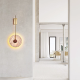 Scandinavian Modern Minimalist Round Iron Yellow Travertine LED Wall Sconce Lamp