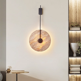 Scandinavian Modern Minimalist Round Iron Yellow Travertine LED Wall Sconce Lamp