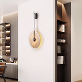 Scandinavian Modern Minimalist Round Iron Yellow Travertine LED Wall Sconce Lamp