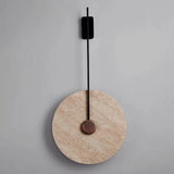 Scandinavian Modern Minimalist Round Iron Yellow Travertine LED Wall Sconce Lamp