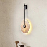 Scandinavian Modern Minimalist Round Iron Yellow Travertine LED Wall Sconce Lamp