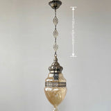 Turkish Style Hand-Blown Glass Hanging Lantern - Intricate Metalwork Ceiling Fixture