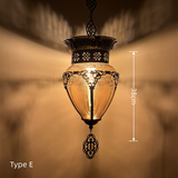 Turkish Style Hand-Blown Glass Hanging Lantern - Intricate Metalwork Ceiling Fixture