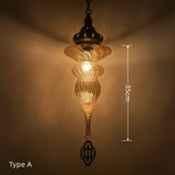 Turkish Style Hand-Blown Glass Hanging Lantern - Intricate Metalwork Ceiling Fixture