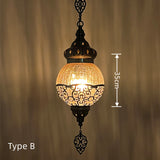 Turkish Style Hand-Blown Glass Hanging Lantern - Intricate Metalwork Ceiling Fixture