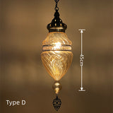 Turkish Style Hand-Blown Glass Hanging Lantern - Intricate Metalwork Ceiling Fixture