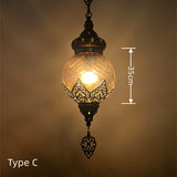 Turkish Style Hand-Blown Glass Hanging Lantern - Intricate Metalwork Ceiling Fixture
