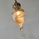 Turkish Style Hand-Blown Glass Hanging Lantern - Intricate Metalwork Ceiling Fixture