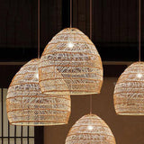 Woven Dome Rattan Pendant Light Vintage Hanging Lamp Shades Natural Twine