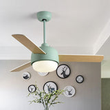 36"/42" LED Ceiling Fan Lamp Modern Dining Room 3 Blades Semi Flush Mounted Light with Dome Acrylic Shade in Macaron