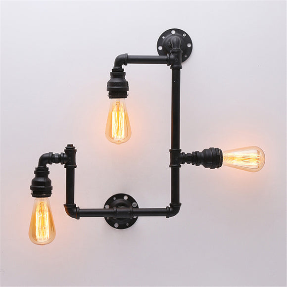 Loft Vintage Water Pipe Wall Lamp 4-Lights Bar Restaurant Iron Industrial Style E26 E27 Edison Bulbs Retro Wall Sconce Lamp - heparts