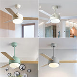 36"/42" LED Ceiling Fan Lamp Modern Dining Room 3 Blades Semi Flush Mounted Light with Dome Acrylic Shade in Macaron