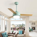 36"/42" LED Ceiling Fan Lamp Modern Dining Room 3 Blades Semi Flush Mounted Light with Dome Acrylic Shade in Macaron