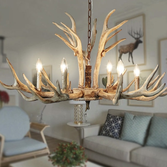 Antlers 6-Light Chandelier Ambient Light Resin Handmade | heparts
