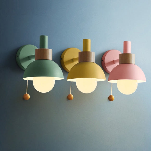 Designer's Macaroon Sconces  Wood Wall Lamp Colorful Lights LED Bedside Light, Night Lights, Modern Nordic Lampshade, Home Decor