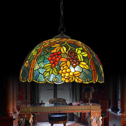 Tiffany Pendant Light Ambient Light Grape Floral Patterned Shade D17inch E26/E27 2*Blubs - heparts