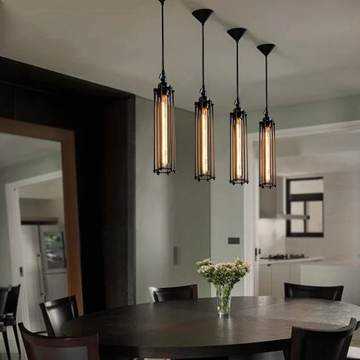 Vertical Vintage Metal Cage Hanging Light Retro Iron Pendant Lamp