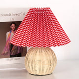 Vintage Rattan Lamp Table Korean Table Lamps for Bedroom Lamp Living Room Light Home Deco Creative Pleats Lamp with Led