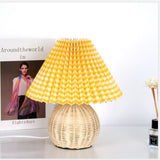 Vintage Rattan Lamp Table Korean Table Lamps for Bedroom Lamp Living Room Light Home Deco Creative Pleats Lamp with Led