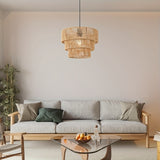 Hand-Woven Jute Rope Multi-Tiered   Contemporary Organic Design Hanging Lamp - 3-Tier