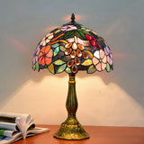 12-Inch Tiffany Style Floral and Grape Stained Glass Table Lamp - Handcrafted Wavy Edge Desk Lamp