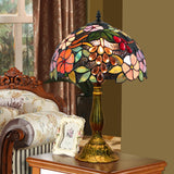 12-Inch Tiffany Style Floral and Grape Stained Glass Table Lamp - Handcrafted Wavy Edge Desk Lamp