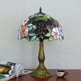 12-Inch Tiffany Style Floral and Grape Stained Glass Table Lamp - Handcrafted Wavy Edge Desk Lamp