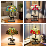 12-Inch Tiffany Style Stained Glass Table Lamp with Antique Bronze Horse & Rider Sculptural Base