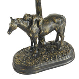 12-Inch Tiffany Style Stained Glass Table Lamp with Antique Bronze Horse & Rider Sculptural Base