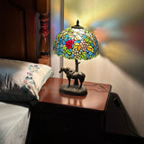 12-Inch Tiffany Style Stained Glass Table Lamp with Antique Bronze Horse & Rider Sculptural Base