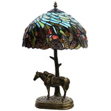 12-Inch Tiffany Style Stained Glass Table Lamp with Antique Bronze Horse & Rider Sculptural Base
