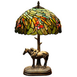 12-Inch Tiffany Style Stained Glass Table Lamp with Antique Bronze Horse & Rider Sculptural Base