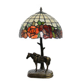 12-Inch Tiffany Style Stained Glass Table Lamp with Antique Bronze Horse & Rider Sculptural Base