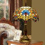 12-Inch Tiffany Style Stained Glass Table Lamp with Antique Resin Base - Floral Art Desk Lamp