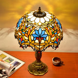 12-Inch Tiffany Style Stained Glass Table Lamp with Antique Resin Base - Floral Art Desk Lamp
