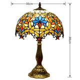 12-Inch Tiffany Style Stained Glass Table Lamp with Antique Resin Base - Floral Art Desk Lamp