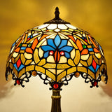 12-Inch Tiffany Style Stained Glass Table Lamp with Antique Resin Base - Floral Art Desk Lamp