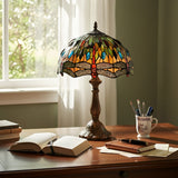 12-Inch Tiffany Style Dragonfly Table Lamp-Vintage Dragonfly Design with Handmade Art