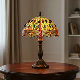 12-Inch Tiffany Style Dragonfly Table Lamp-Vintage Dragonfly Design with Handmade Art