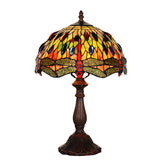 12-Inch Tiffany Style Dragonfly Table Lamp-Vintage Dragonfly Design with Handmade Art