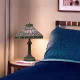 14-Inch Gothic Cathedral Tiffany Table Lamp Blue Stained Glass Square Shade